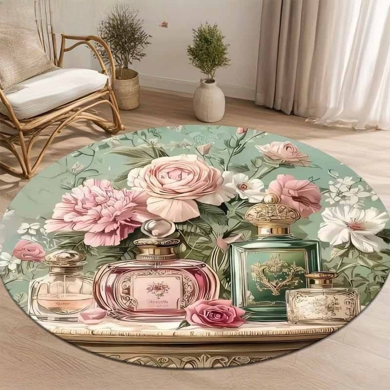 Wholesale Commercial Printing - Elegant retro bloemenparfumvaas print rond vloerkleed,